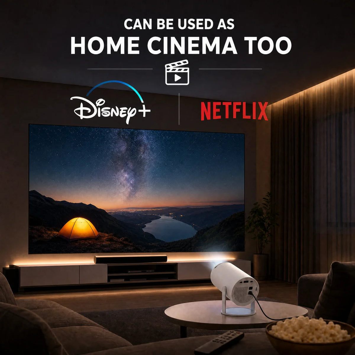 Movolights Projector in a cozy living room